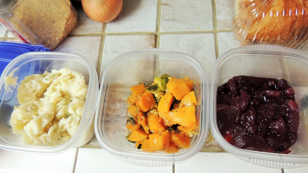 Leftover food portioned into storage containers